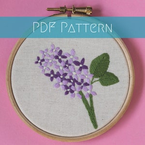 Lilac embroidery pattern, needlework for beginners, modern craft design, spring floral project, digital download