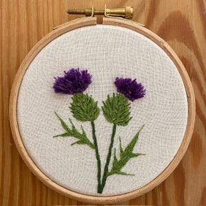 Thistle embroidery kit, craft kit for beginners, modern needlework pattern, autumn floral project, flower lovers gift, DIY hobby