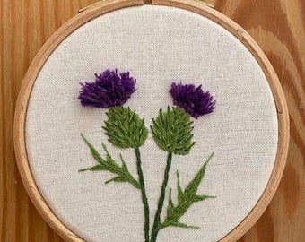 Thistle embroidery kit, craft kit for beginners, modern needlework pattern, autumn floral project, flower lovers gift, DIY hobby