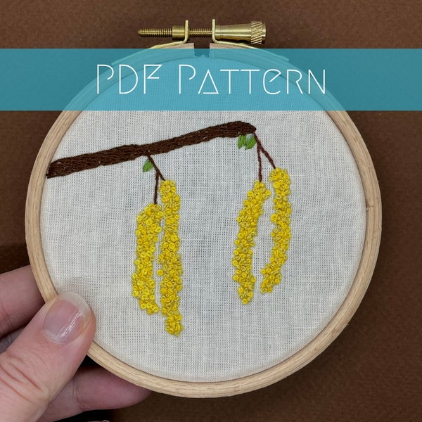Catkins embroidery pattern, needlework for beginners, modern craft design, winter floral project, digital download