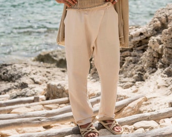 LINEN SAROUEL MAURO,man linen pants,linen sarouel pants,summer men pants,boho pants, low-rise pants, sarouel trousers,man boho chic trousers