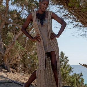 LANGE WESTE POPC, lange Weste, lange Boho-Weste, lange Strickweste, elegante Weste, Tunikaweste, ärmellose Tunika, Sommerweste