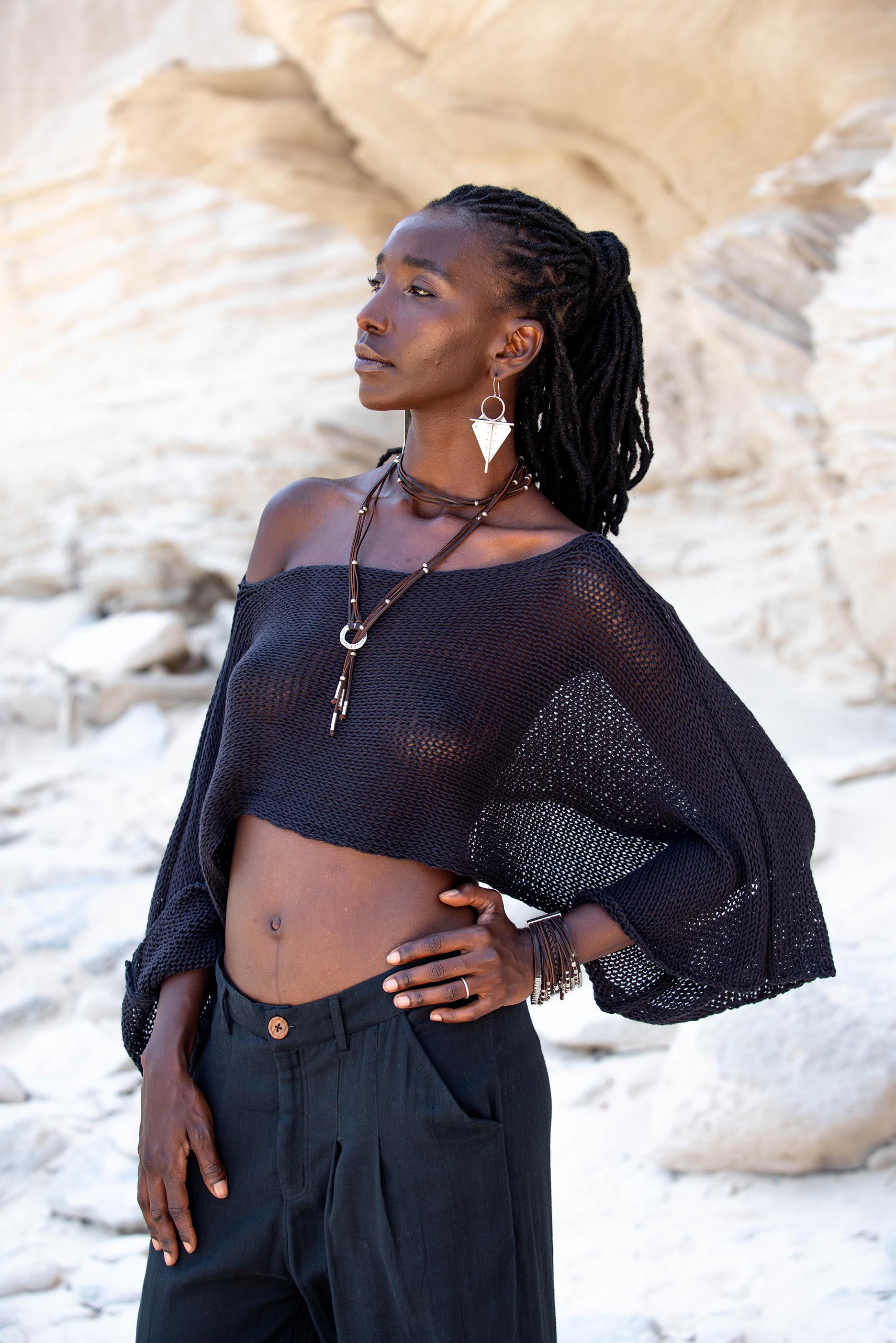 CAPA Lua,cropped Knit Capelet,short Poncho Cotton,boat Neck Wide