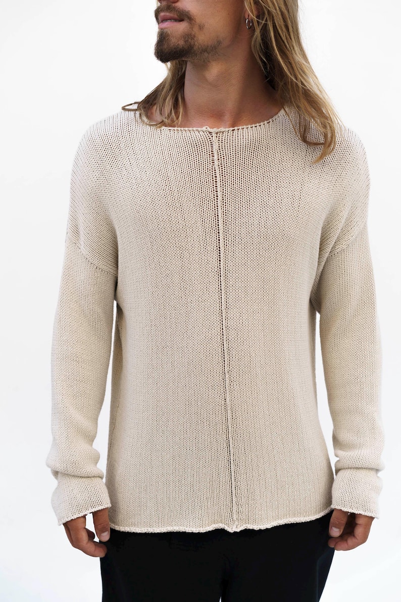 knitwear men sweater,boho sweater,men jumper,grunge style sweater,slowfashion man jersey,Italian cotton knit sweater,PURE KNIT SWEATER image 8