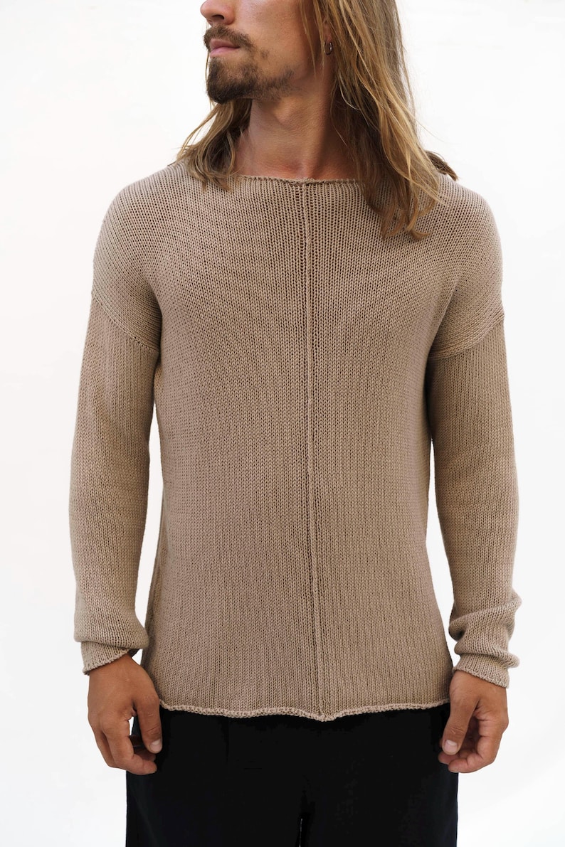 knitwear men sweater,boho sweater,men jumper,grunge style sweater,slowfashion man jersey,Italian cotton knit sweater,PURE KNIT SWEATER image 11