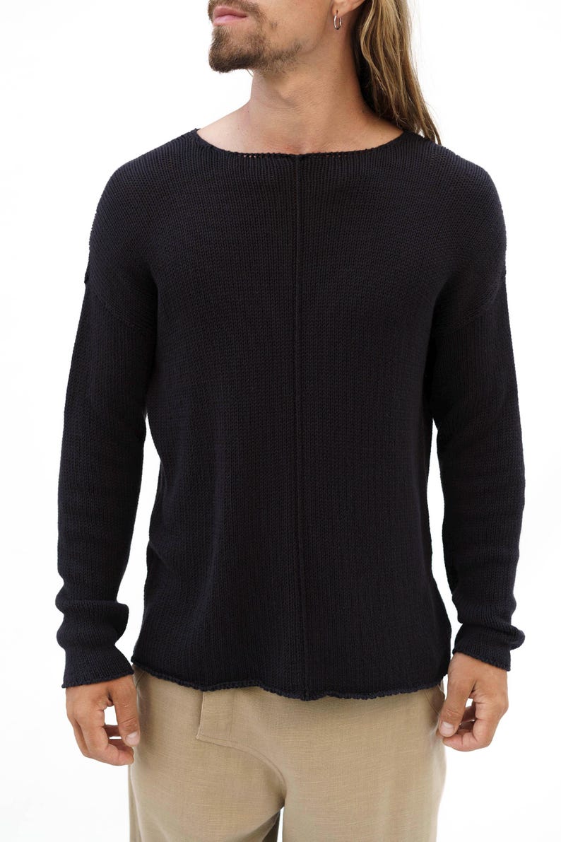 knitwear men sweater,boho sweater,men jumper,grunge style sweater,slowfashion man jersey,Italian cotton knit sweater,PURE KNIT SWEATER image 7