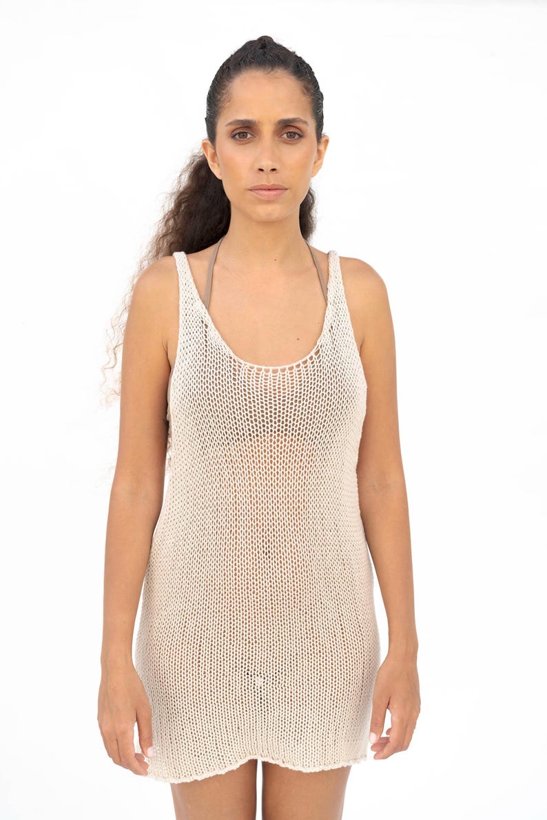 long tank top,knit mini dress,cotton tank dress,long knit cotton top,casual tank dress,knitted dress,long knitted tank,LUA Tank top dress image 8