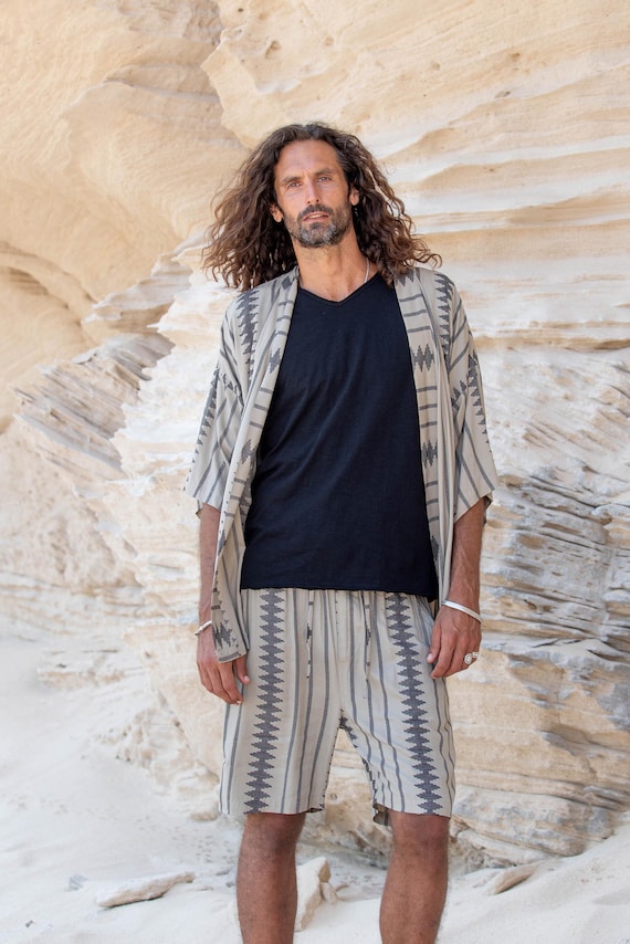 Bermuda Shorts Bohemian Attire Male Shorts Black Men's Boho Shorts - Main Image