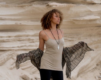 BASIC LONG TOP,top básico,top de algodón largo,top escote recto,top espalda escotada,top largo,top boho largo,tejidos naturales, top tiras