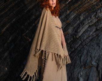 Boho Triangle Cotton Shawl, Handwoven Scarf, Lightweight Fringe Wrap, Large Bohemian Shawl, Festival Beach Scarf, Summer Wrap, BUKLA SHAWL