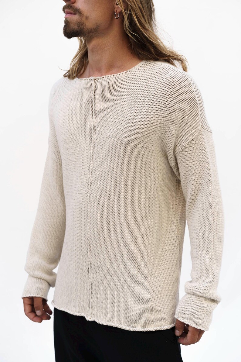knitwear men sweater,boho sweater,men jumper,grunge style sweater,slowfashion man jersey,Italian cotton knit sweater,PURE KNIT SWEATER image 9