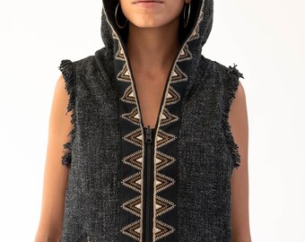 JULIE VEST, Hooden Vest,tribal Vest,ethnic Vest,embroidered