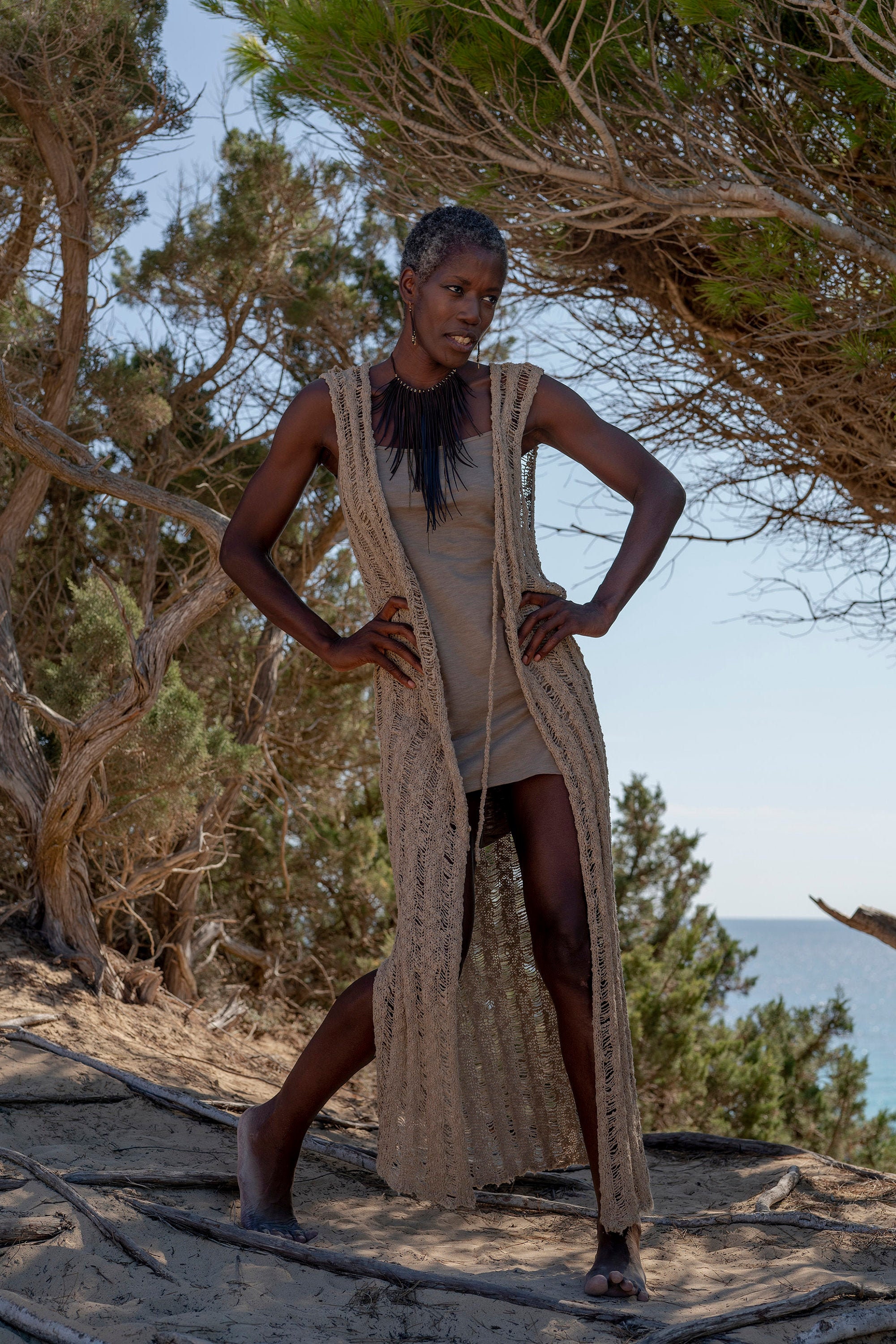 LONG VEST POP C,long Boho Vest,knit Long Vest,openwork Long