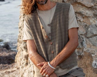 Mens Summer Vest,Open Knit Vest,Handloom Cotton Vest,Boho Artisan Vest,Lightweight and Breathable,Artisan Clothing,Slow Fashion,HANOI VEST