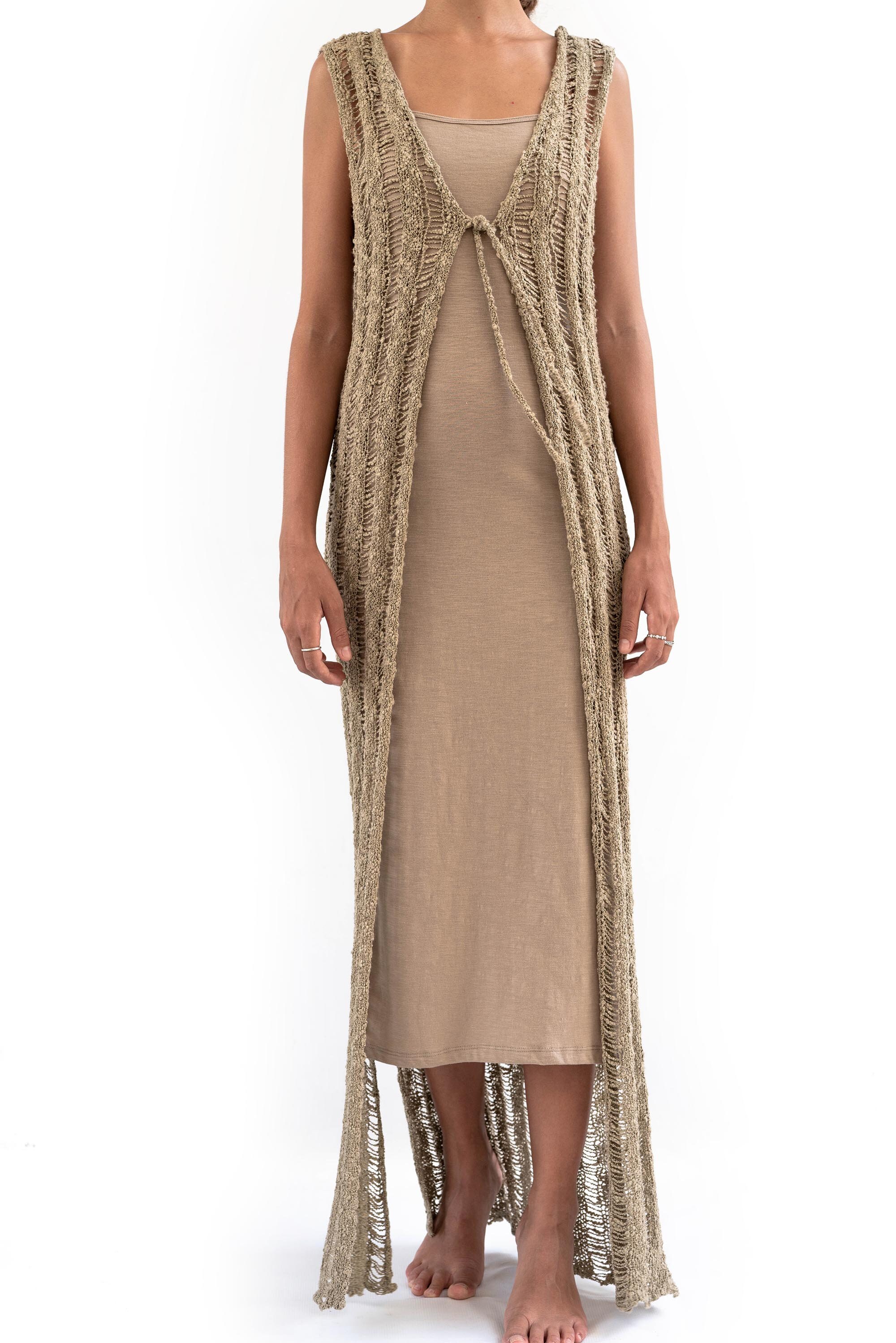 LONG VEST POP C,long Boho Vest,knit Long Vest,openwork Long