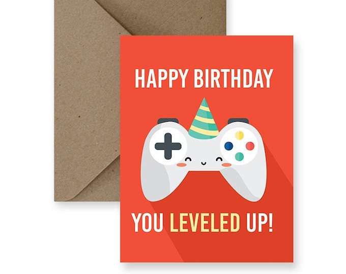 Cute Birthday Card | Leveled Up Birthday | Handmade Card, Perfect Gift for Friends