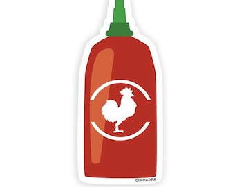 Sriracha-klistermärke med het sås | Väderbeständig, kryddig matgåva