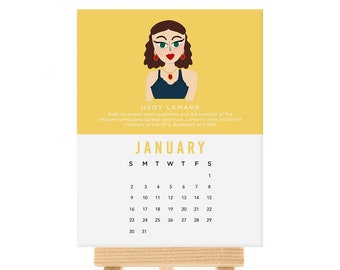 2027 Inspiring Women Desk Calendar with Wooden Stand, Illustrated