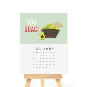 2024 Puntastic Food Desk Calendar with Wooden Stand, 2024 Calendar, Cute Pun Calendar, Gifts Under 30, Colorful Calendar, Illustrated image 1