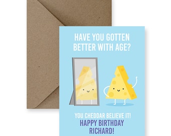 Personalized Cute Birthday Card for Friend Cute Birthday Card for Him Cute Birthday Card for Her Cheese Greeting Card | Cheddar Birthday