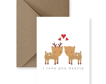 Funny Pun Love Card, 'I Love You Deerly' Anniversary Card