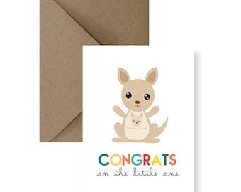 Carte de baby shower kangourou drôle : félicitations pour le petit