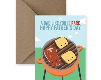 Father's Day Card: Rare Dad Grilling Steak & Toast (A2 Blank Inside)