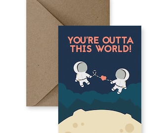 Divertida tarjeta de amor para nerds del espacio, ideal para novio o novia.