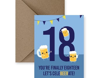 18th Birthday Card for Friend, Boyfriend, Him, Her | Beer Celebration Greeting (A2 Size)