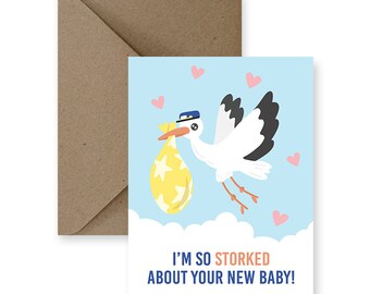 Funny Stork Baby Card, New Parent Gift