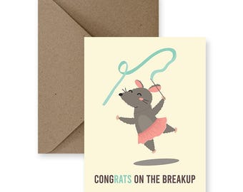 Congrats Breakup Card: Modern, Colorful, Whimsical Mouse Design (A2 Size)