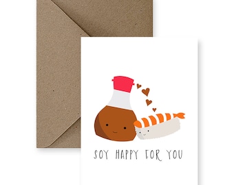 Soy Happy For You Wedding Card, Pun Congratulations Card