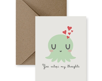 Carte d'amour drôle de pieuvre, cadeau d'anniversaire de jeu de mots