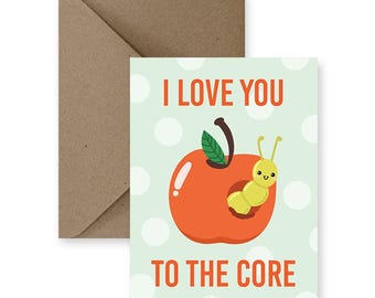 Friendship Card | Apple Worm "I Love You To The Core" Greeting (A2 Size)