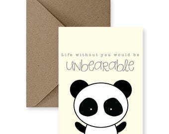 Carte d'amour drôle de panda, carte d'anniversaire de jeu de mots insupportable