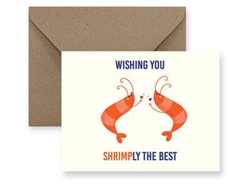 Shrimp Pun Card: Wishing You Shrimply Greeting Card, A2 Size, Blank Inside