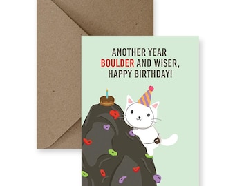Bouldering Cat Birthday Card | Funny Climbing Friend Birthday