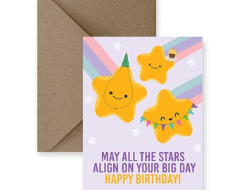 Cute Birthday Card for Friend Cute Birthday Card for Him Cute Birthday Card for Her Cute Birthday Card for Boyfriend | Stars Align Birthday