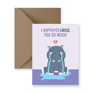 Ich Nilpferd Sie | Niedliche Liebeskarte für Freund Lustige Liebeskarten für Ihn Wortspiel Liebeskarte für Sie Handgemachte Liebeskarten Missing You Card