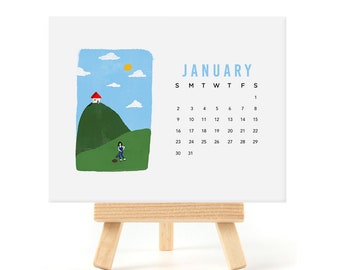 2027 Illustrated Desk Calendar with Wooden Stand