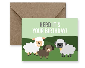 Funny Sheep Birthday Card | 'Herd It's Your Birthday' Design