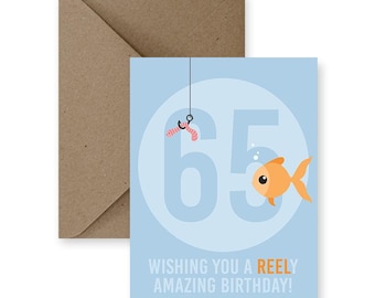 65th Birthday Card: Fishing Theme, Funny Fish & Worm Greeting (A2 Size)