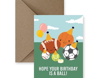 Sports Birthday Card | Balls with Party Hats