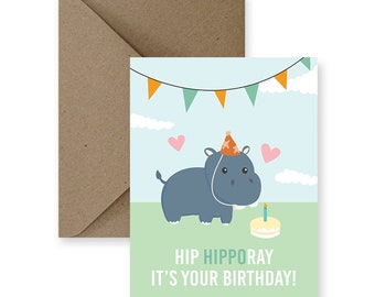 Pun Hippo Birthday Card | Hip Hipporay