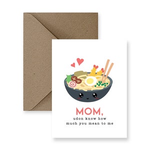 Tarjeta linda del día de la madre tarjeta divertida para el día de la madre Pun tarjeta para la tarjeta del día de la madre hecha a mano tarjeta divertida para mamá, ramen tarjeta de fideos