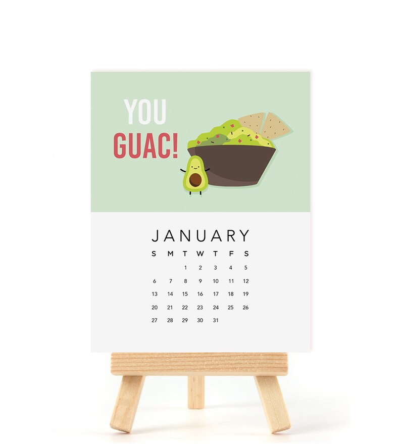 2024 Puntastic Food Desk Calendar with Wooden Stand, 2024 Calendar, Cute Pun Calendar, Gifts Under 30, Colorful Calendar, Illustrated image 1