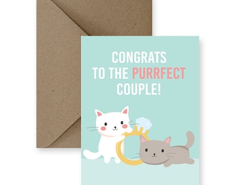 Funny Cat Wedding Card, Purrfect Couple Greeting Card