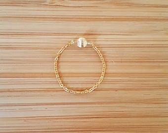 Cadena del anillo oro de 14 quilates de oro llenada plateado vintage bola acanalada