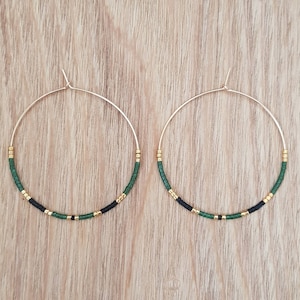 Ola Creoles Dark Green Gold Plated and Miyuki Glass Beads
