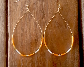 BOUCLES LOLA Mandarine Plaqué or et tissage de perles de verre Miyuki